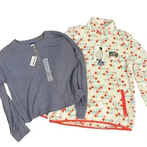 Old Navy NWT Girls Waffle Tee Eddie Bauer NWT Fleece Pullover Size 14-16 - Picture 1 of 12